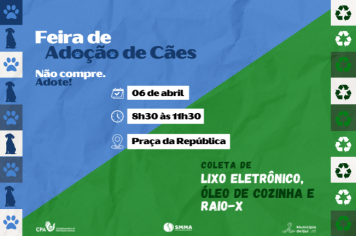Neste sábado terá feira de adoção de animais e recolhimento de lixo eletrônico