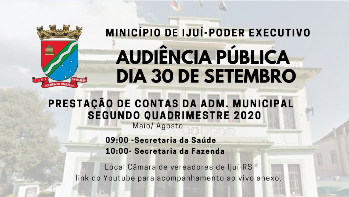 Executivo promove audiência pública dia 30 de setembro