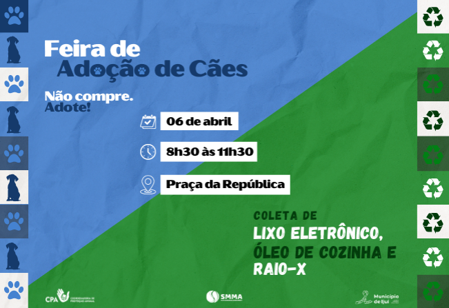 Neste sábado terá feira de adoção de animais e recolhimento de lixo eletrônico