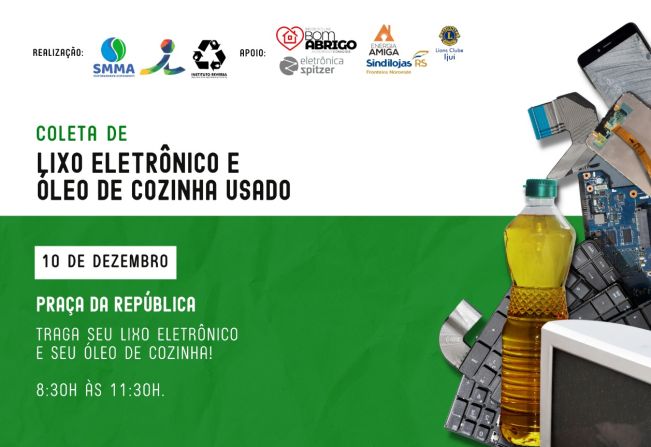 Coleta de lixo eletrônico e óleo de cozinha ocorrem no sábado